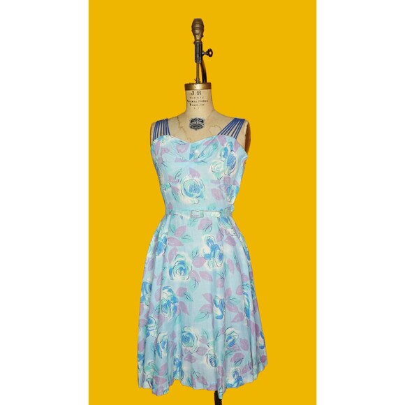 1940s-1950s MARC-EL Fashions of Miami Floral Dress W/Matching Belt. XS-S. As Is - Picture 2 of 10